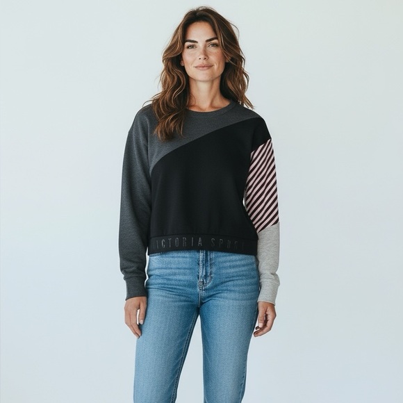 *Victoria Sport Sweatshirt Womens Size M Gray Black Colorblock Casual Athleisure - Picture 7 of 7